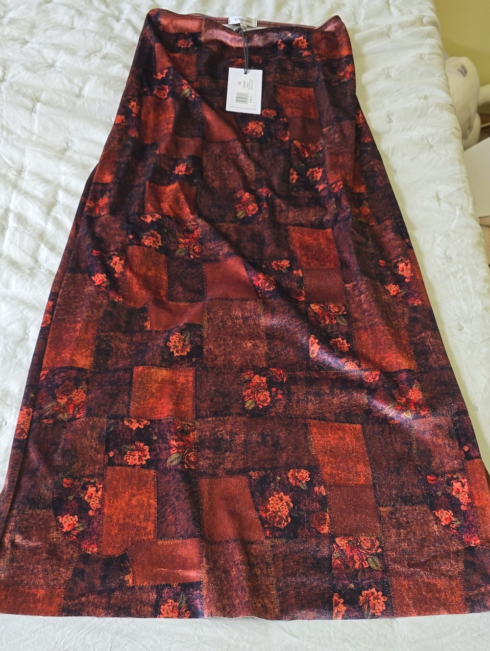 WeWoreWhat Red and Brown Patchwork Midi Skirt